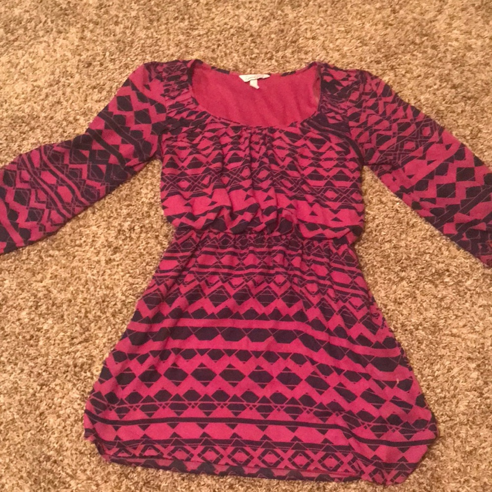 Bright pink and navy patterned dress